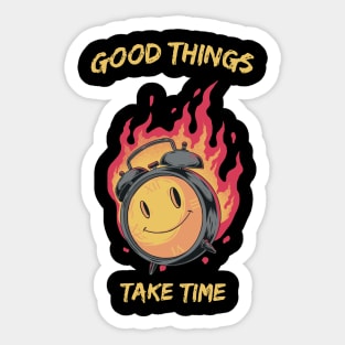 Clock with smiley face and fire Sticker